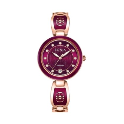 Bonia Elegance 3 Top Rings Set BNB10865-2567S Purple Dial Color Women Watch